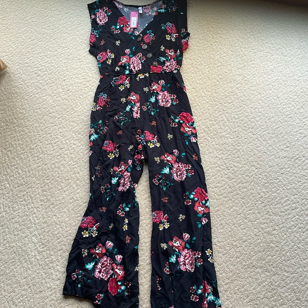 NWT Xhilaration black multi color  floral jumpsuit
